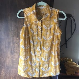 Boden Yellow Mid Century Sleeveless Top with White Pattern